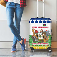 Central African Republic Christmas Luggage Cover with Santa and Safari Animals Baobab Trees Snowflakes and Tribal Pattern - Wonder Print Shop