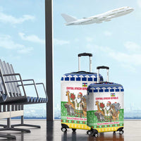 Central African Republic Christmas Luggage Cover with Santa and Safari Animals Baobab Trees Snowflakes and Tribal Pattern - Wonder Print Shop