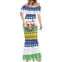 Central African Republic Christmas Mermaid Dress with Santa and Safari Animals Baobab Trees Snowflakes and Tribal Pattern - Wonder Print Shop