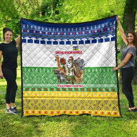 Central African Republic Christmas Quilt with Santa and Safari Animals Baobab Trees Snowflakes and Tribal Pattern - Wonder Print Shop