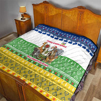 Central African Republic Christmas Quilt with Santa and Safari Animals Baobab Trees Snowflakes and Tribal Pattern - Wonder Print Shop