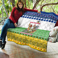 Central African Republic Christmas Quilt with Santa and Safari Animals Baobab Trees Snowflakes and Tribal Pattern - Wonder Print Shop