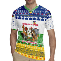 Central African Republic Christmas Rugby Jersey with Santa and Safari Animals Baobab Trees Snowflakes and Tribal Pattern - Wonder Print Shop