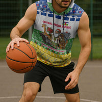 Central African Republic Christmas Sleeveless Hoodie with Santa and Safari Animals Baobab Trees Snowflakes and Tribal Pattern - Wonder Print Shop