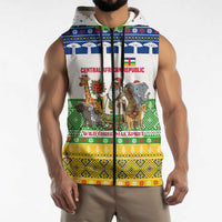 Central African Republic Christmas Sleeveless Zip Hoodie with Santa and Safari Animals Baobab Trees Snowflakes and Tribal Pattern - Wonder Print Shop