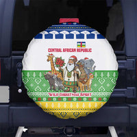 Central African Republic Christmas Spare Tire Cover with Santa and Safari Animals Baobab Trees Snowflakes and Tribal Pattern - Wonder Print Shop
