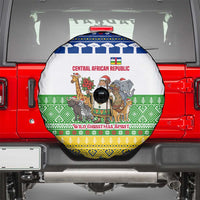 Central African Republic Christmas Spare Tire Cover with Santa and Safari Animals Baobab Trees Snowflakes and Tribal Pattern - Wonder Print Shop