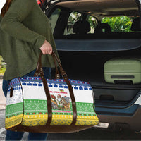Central African Republic Christmas Travel Bag with Santa and Safari Animals Baobab Trees Snowflakes and Tribal Pattern - Wonder Print Shop