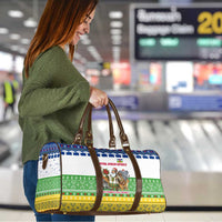 Central African Republic Christmas Travel Bag with Santa and Safari Animals Baobab Trees Snowflakes and Tribal Pattern - Wonder Print Shop