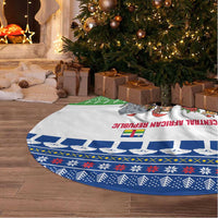 Central African Republic Christmas Tree Skirt with Santa and Safari Animals Baobab Trees Snowflakes and Tribal Pattern - Wonder Print Shop