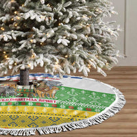 Central African Republic Christmas Tree Skirt with Santa and Safari Animals Baobab Trees Snowflakes and Tribal Pattern - Wonder Print Shop