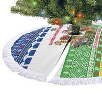 Central African Republic Christmas Tree Skirt with Santa and Safari Animals Baobab Trees Snowflakes and Tribal Pattern - Wonder Print Shop