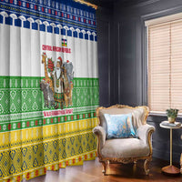 Central African Republic Christmas Window Curtain with Santa and Safari Animals Baobab Trees Snowflakes and Tribal Pattern - Wonder Print Shop