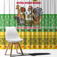 Central African Republic Christmas Window Curtain with Santa and Safari Animals Baobab Trees Snowflakes and Tribal Pattern - Wonder Print Shop