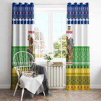 Central African Republic Christmas Window Curtain with Santa and Safari Animals Baobab Trees Snowflakes and Tribal Pattern - Wonder Print Shop