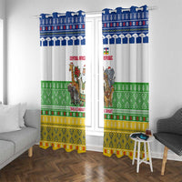 Central African Republic Christmas Window Curtain with Santa and Safari Animals Baobab Trees Snowflakes and Tribal Pattern - Wonder Print Shop