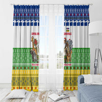 Central African Republic Christmas Window Curtain with Santa and Safari Animals Baobab Trees Snowflakes and Tribal Pattern - Wonder Print Shop