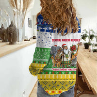 Central African Republic Christmas Women Casual Shirt with Santa and Safari Animals Baobab Trees Snowflakes and Tribal Pattern - Wonder Print Shop
