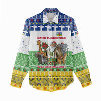 Central African Republic Christmas Women Casual Shirt with Santa and Safari Animals Baobab Trees Snowflakes and Tribal Pattern - Wonder Print Shop