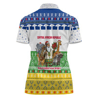 Central African Republic Christmas Women Polo Shirt with Santa and Safari Animals Baobab Trees Snowflakes and Tribal Pattern - Wonder Print Shop