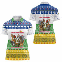 Central African Republic Christmas Women Polo Shirt with Santa and Safari Animals Baobab Trees Snowflakes and Tribal Pattern - Wonder Print Shop