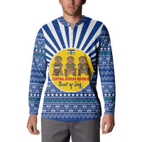 Central African Republic Christmas Button Sweatshirt with Drumming Kids Beat of Joy Tribal Pattern and Snowflakes - Wonder Print Shop