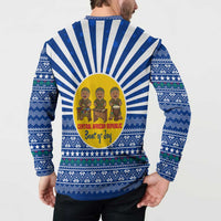 Central African Republic Christmas Button Sweatshirt with Drumming Kids Beat of Joy Tribal Pattern and Snowflakes - Wonder Print Shop