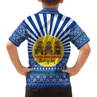 Central African Republic Christmas Family Matching Long Sleeve Bodycon Dress and Hawaiian Shirt with Drumming Kids Beat of Joy Tribal Pattern and Snowflakes - Wonder Print Shop