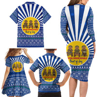 Central African Republic Christmas Family Matching Long Sleeve Bodycon Dress and Hawaiian Shirt with Drumming Kids Beat of Joy Tribal Pattern and Snowflakes - Wonder Print Shop