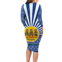 Central African Republic Christmas Family Matching Long Sleeve Bodycon Dress and Hawaiian Shirt with Drumming Kids Beat of Joy Tribal Pattern and Snowflakes - Wonder Print Shop