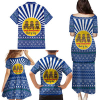 Central African Republic Christmas Family Matching Puletasi and Hawaiian Shirt with Drumming Kids Beat of Joy Tribal Pattern and Snowflakes - Wonder Print Shop
