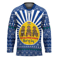Central African Republic Christmas Hockey Jersey with Drumming Kids Beat of Joy Tribal Pattern and Snowflakes - Wonder Print Shop