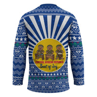 Central African Republic Christmas Hockey Jersey with Drumming Kids Beat of Joy Tribal Pattern and Snowflakes - Wonder Print Shop