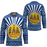 Central African Republic Christmas Hockey Jersey with Drumming Kids Beat of Joy Tribal Pattern and Snowflakes - Wonder Print Shop