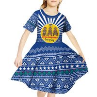 Central African Republic Christmas Kid Short Sleeve Dress with Drumming Kids Beat of Joy Tribal Pattern and Snowflakes - Wonder Print Shop