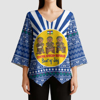 Central African Republic Christmas Kimono Sleeve Blouse with Drumming Kids Beat of Joy Tribal Pattern and Snowflakes - Wonder Print Shop