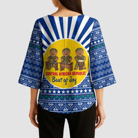 Central African Republic Christmas Kimono Sleeve Blouse with Drumming Kids Beat of Joy Tribal Pattern and Snowflakes - Wonder Print Shop