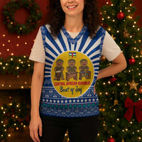 Central African Republic Christmas Knitted V-Neck Vest with Drumming Kids Beat of Joy Tribal Pattern and Snowflakes - Wonder Print Shop