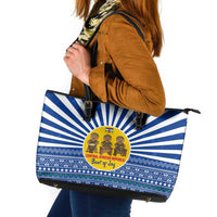 Central African Republic Christmas Leather Tote Bag with Drumming Kids Beat of Joy Tribal Pattern and Snowflakes - Wonder Print Shop