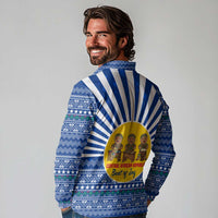 Central African Republic Christmas Long Sleeve Polo Shirt with Drumming Kids Beat of Joy Tribal Pattern and Snowflakes - Wonder Print Shop