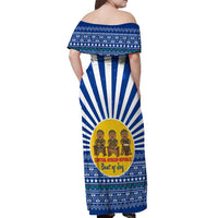Central African Republic Christmas Off Shoulder Maxi Dress with Drumming Kids Beat of Joy Tribal Pattern and Snowflakes - Wonder Print Shop