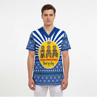 Central African Republic Christmas Scrub Top with Drumming Kids Beat of Joy Tribal Pattern and Snowflakes - Wonder Print Shop