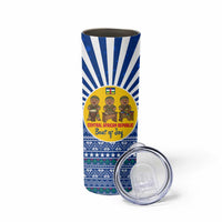Central African Republic Christmas Skinny Tumbler with Drumming Kids Beat of Joy Tribal Pattern and Snowflakes - Wonder Print Shop