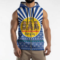 Central African Republic Christmas Sleeveless Zip Hoodie with Drumming Kids Beat of Joy Tribal Pattern and Snowflakes - Wonder Print Shop