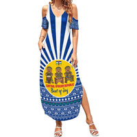 Central African Republic Christmas Summer Maxi Dress with Drumming Kids Beat of Joy Tribal Pattern and Snowflakes - Wonder Print Shop