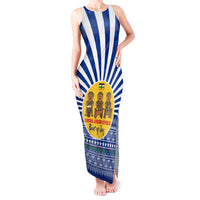 Central African Republic Christmas Tank Maxi Dress with Drumming Kids Beat of Joy Tribal Pattern and Snowflakes - Wonder Print Shop