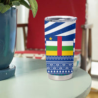 Central African Republic Christmas Tumbler Cup with Drumming Kids Beat of Joy Tribal Pattern and Snowflakes - Wonder Print Shop