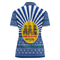 Central African Republic Christmas Women Polo Shirt with Drumming Kids Beat of Joy Tribal Pattern and Snowflakes - Wonder Print Shop