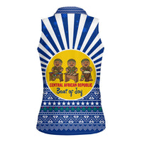Central African Republic Christmas Women Sleeveless Polo Shirt with Drumming Kids Beat of Joy Tribal Pattern and Snowflakes - Wonder Print Shop