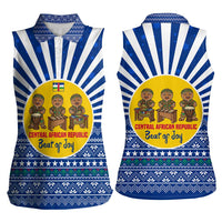 Central African Republic Christmas Women Sleeveless Polo Shirt with Drumming Kids Beat of Joy Tribal Pattern and Snowflakes - Wonder Print Shop